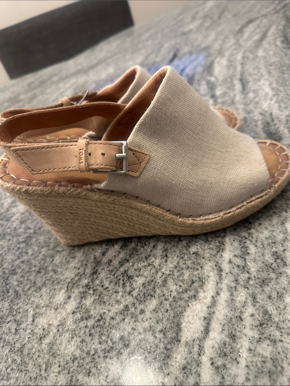 TOMS Beige Canvas Espadrille Slingback Wedge Sandals - Picture 4 of 5